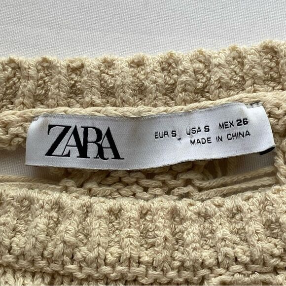Zara Distressed Beige Laddered Knit Long Sleeve Crop Top Size Small - Picture 13 of 16